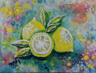 Painting titled "Fresh Lemon Paintin…" by Diana Dimova - Traxi, Original Artwork, Acrylic