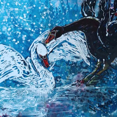 绘画 标题为“Abstract Swan Lake…” 由Diana Dimova - Traxi, 原创艺术品, 丙烯
