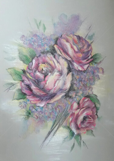 Digital Arts titled "Pink roses and lila…" by Diana Editoiu, Original Artwork, 2D Digital Work