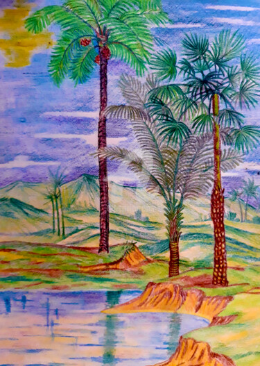 Dessin intitulée "Exotic island" par Diana Editoiu, Œuvre d'art originale, Crayon