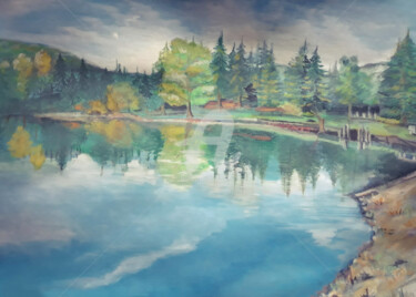 Malerei mit dem Titel "Blue mountain lake…" von Diana Editoiu, Original-Kunstwerk, Aquarell