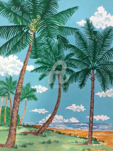 Painting titled "Paradise island bea…" by Diana Editoiu, Original Artwork, Watercolor