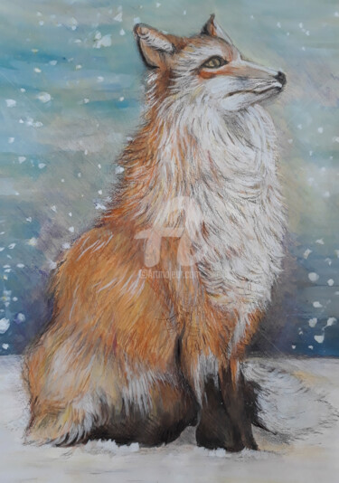 Malerei mit dem Titel "The red fox and the…" von Diana Editoiu, Original-Kunstwerk, Aquarell