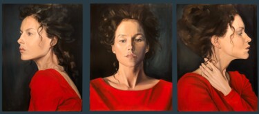 Pittura intitolato "Woman in red, tript…" da Diana Fuchs, Opera d'arte originale, Olio Montato su Telaio per barella in legno