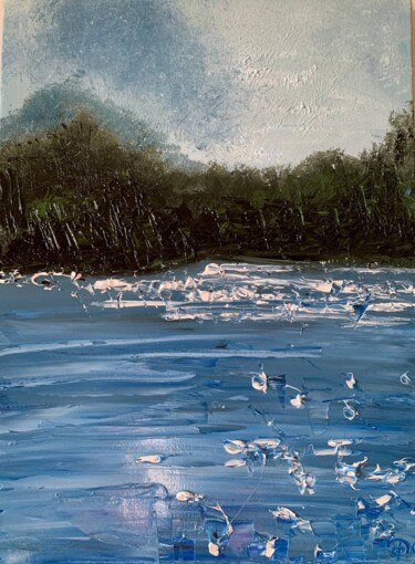 Painting titled "В воде. Пейзаж. In…" by Diana Gilevich, Original Artwork, Oil Mounted on Wood Stretcher frame