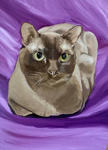 Peinture intitulée "Кот в шелках | Cat…" par Diana Gilevich, Œuvre d'art originale, Huile Monté sur Châssis en bois