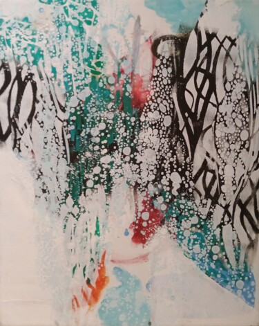 Schilderij getiteld "Cellular Groove" door Diana Heit, Origineel Kunstwerk, Acryl Gemonteerd op Frame voor houten brancard