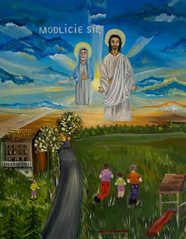Peinture intitulée "Modlicie się" par Diana Kasiian, Œuvre d'art originale, Huile