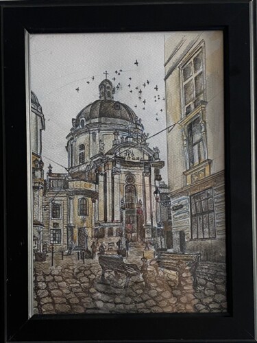 Drawing titled "Grafika „ Katedra D…" by Diana Kasiian, Original Artwork, Watercolor