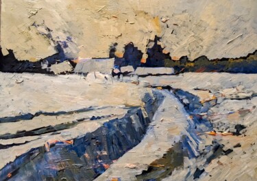Painting titled "Winterblicke im Dorf" by Diana Knepper, Original Artwork, Oil Mounted on Wood Panel