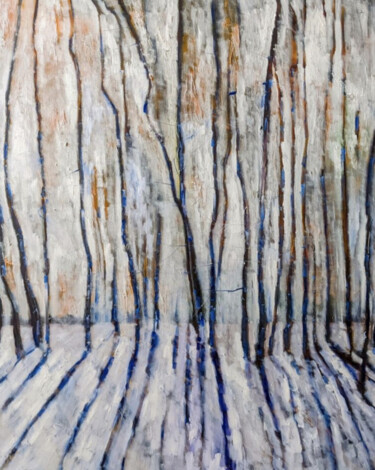 Painting titled "Winterblicke im Wald" by Diana Knepper, Original Artwork, Oil Mounted on Wood Stretcher frame