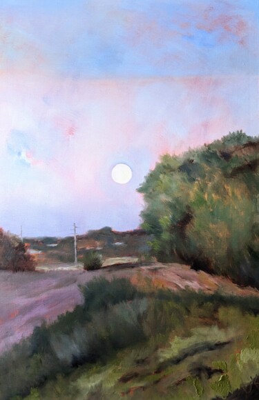 Painting titled "Vollmond Liebe" by Diana Knepper, Original Artwork, Oil Mounted on Wood Stretcher frame