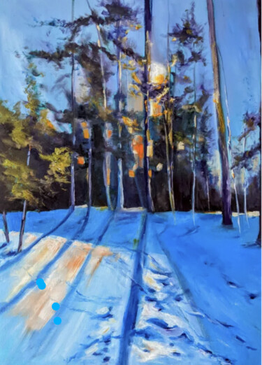 Painting titled "Winter Sonnenunterg…" by Diana Knepper, Original Artwork, Oil Mounted on Wood Stretcher frame