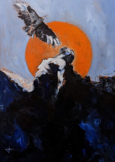 Painting titled "Prometheus" by Diana Knepper, Original Artwork, Oil Mounted on Wood Panel