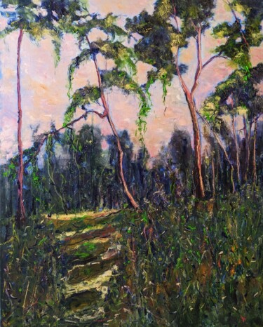 Painting titled "Lianen im Wald" by Diana Knepper, Original Artwork, Oil Mounted on Wood Stretcher frame