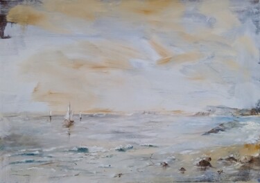 Painting titled "Stiller Strand II" by Diana Knepper, Original Artwork, Oil Mounted on Wood Stretcher frame