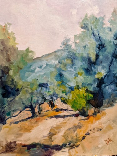 Peinture intitulée "Olivenbäume in Grie…" par Diana Knepper, Œuvre d'art originale, Huile Monté sur Carton