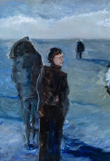 Painting titled "Spaziergang am Nord…" by Diana Knepper, Original Artwork, Oil Mounted on Wood Panel