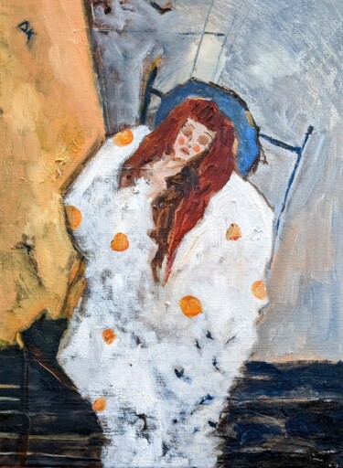 Painting titled "Miss März" by Diana Knepper, Original Artwork, Oil Mounted on Wood Stretcher frame