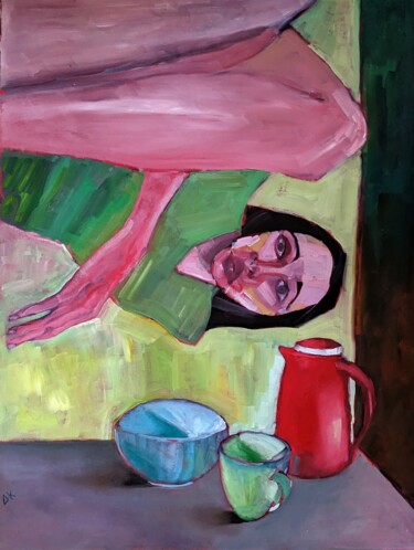 Peinture intitulée "Morgenkaffee" par Diana Knepper, Œuvre d'art originale, Huile Monté sur Panneau de bois
