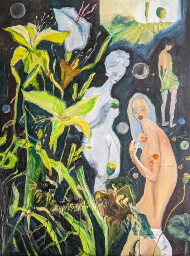 Painting titled "Die Sünde" by Diana Knepper, Original Artwork, Oil Mounted on Wood Panel