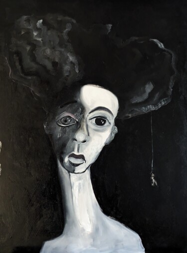 Painting titled "Abhängen" by Diana Knepper, Original Artwork, Oil Mounted on Wood Panel