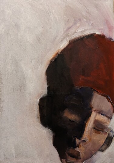 Painting titled "Rote Mütze" by Diana Knepper, Original Artwork, Oil Mounted on Cardboard