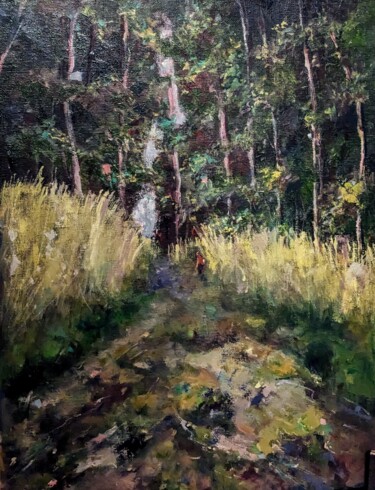 Painting titled "Waldblicke II" by Diana Knepper, Original Artwork, Oil Mounted on Wood Stretcher frame