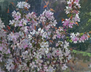 Painting titled "Blooming deco apple…" by Diana Korobkina, Original Artwork, Oil