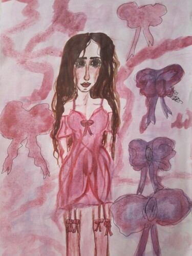 Rysunek zatytułowany „Brunette hair girl” autorstwa Diana Korolko, Oryginalna praca, Akwarela