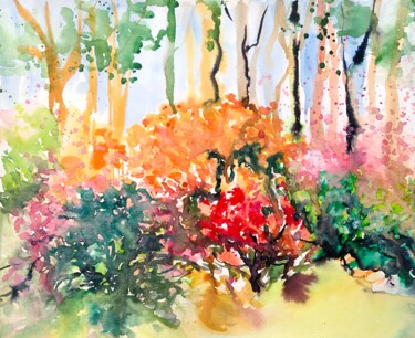 Malerei mit dem Titel "Rhododendrons" von Diana Mazjane, Original-Kunstwerk, Aquarell