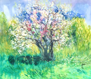 Painting titled "Full Bloom" by Diana Mazjane, Original Artwork, Watercolor