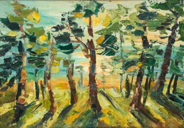 Painting titled "PINES BY THE SEA" by Diana Mazjane, Original Artwork, Oil