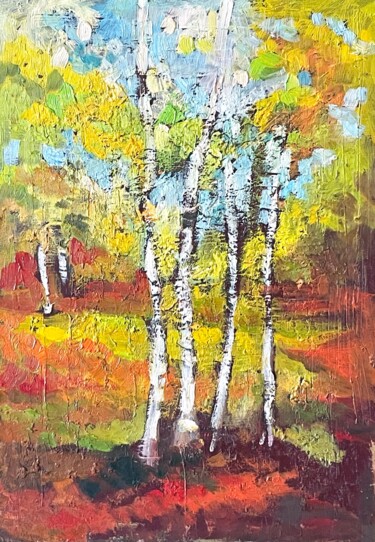 Malerei mit dem Titel "Red autumn" von Diana Mazjane, Original-Kunstwerk, Öl