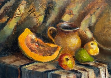 Painting titled "Yellow Pumpkin" by Diana Mazjane, Original Artwork, Oil