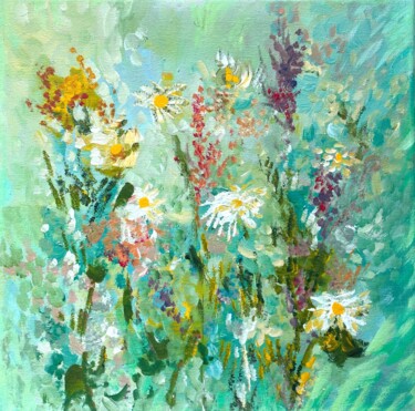 Painting titled "Daisy meadow" by Diana Mazjane, Original Artwork, Acrylic