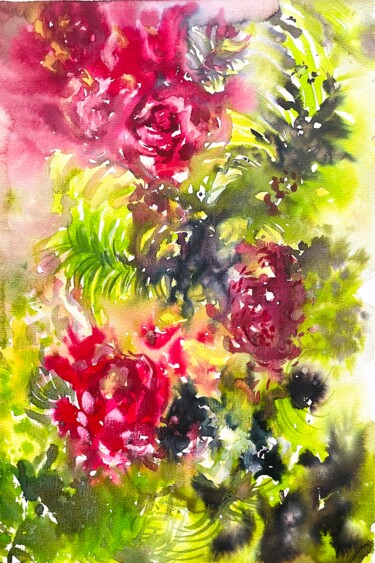 Schilderij getiteld "Roses in Rundale ca…" door Diana Mazjane, Origineel Kunstwerk, Aquarel