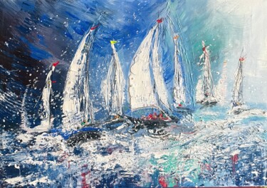 Painting titled "Sail regatta" by Diana Mazjane, Original Artwork, Oil