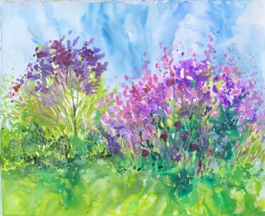 Malerei mit dem Titel "Summer flowers" von Diana Mazjane, Original-Kunstwerk, Aquarell