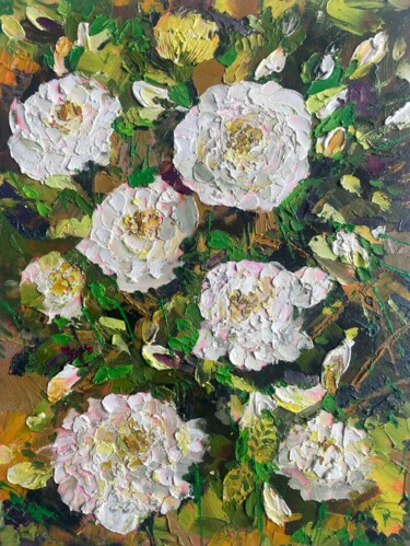 Painting titled "White roses" by Diana Mazjane, Original Artwork, Oil