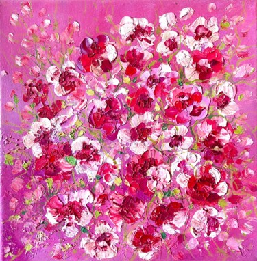 Painting titled "Pink roses" by Diana Mazjane, Original Artwork, Oil