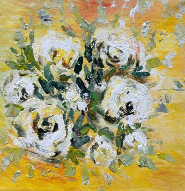 Painting titled "My white roses" by Diana Mazjane, Original Artwork, Oil