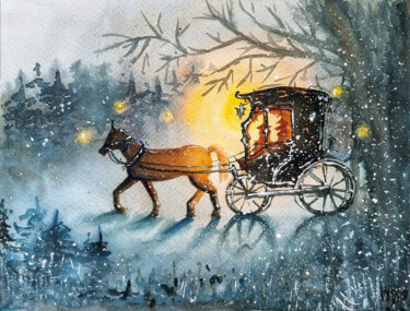 Картина под названием "Winter Fairy Tale" - Diana Rode, Подлинное произведение искусства, Акварель