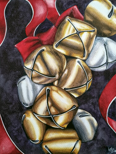 Painting titled "Shiny Christmas Bel…" by Diana Rode, Original Artwork, Watercolor