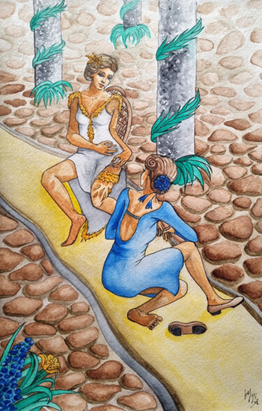 Картина под названием "Friendship" - Diana Rode, Подлинное произведение искусства, Акварель