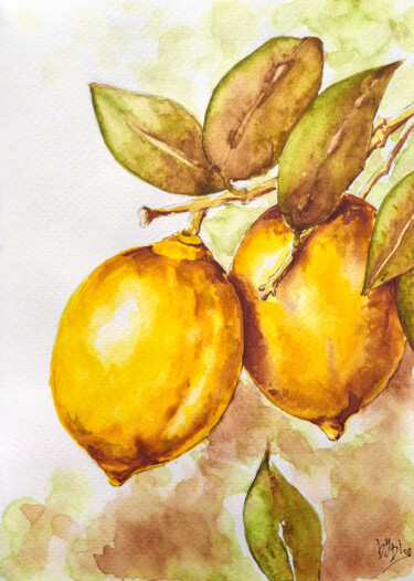 Peinture intitulée "Ripe Lemons" par Diana Rode, Œuvre d'art originale, Aquarelle