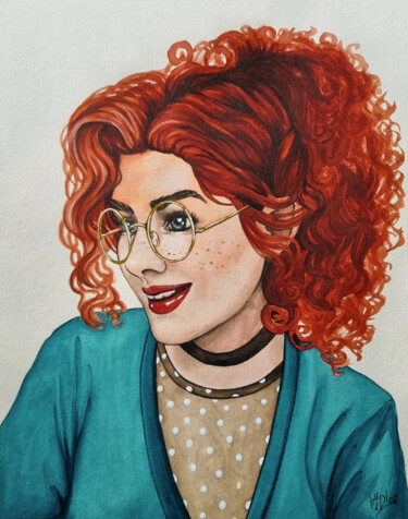 Painting titled "Ginger Student" by Diana Rode, Original Artwork, Watercolor