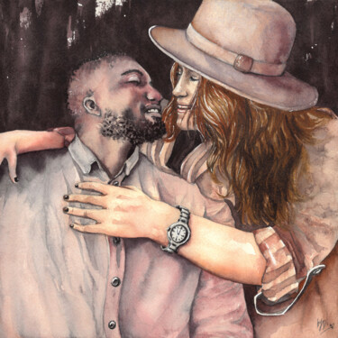 Painting titled "Boundless love. Kiss" by Diana Rode, Original Artwork, Watercolor