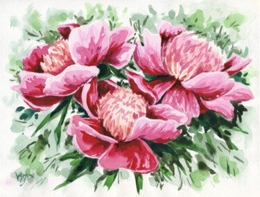 Schilderij getiteld "Floral sketch. Brig…" door Diana Rode, Origineel Kunstwerk, Aquarel