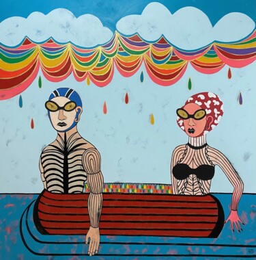 Картина под названием "Rainbow rain" - Diana Rosa, Подлинное произведение искусства, Акрил Установлен на artwork_cat.